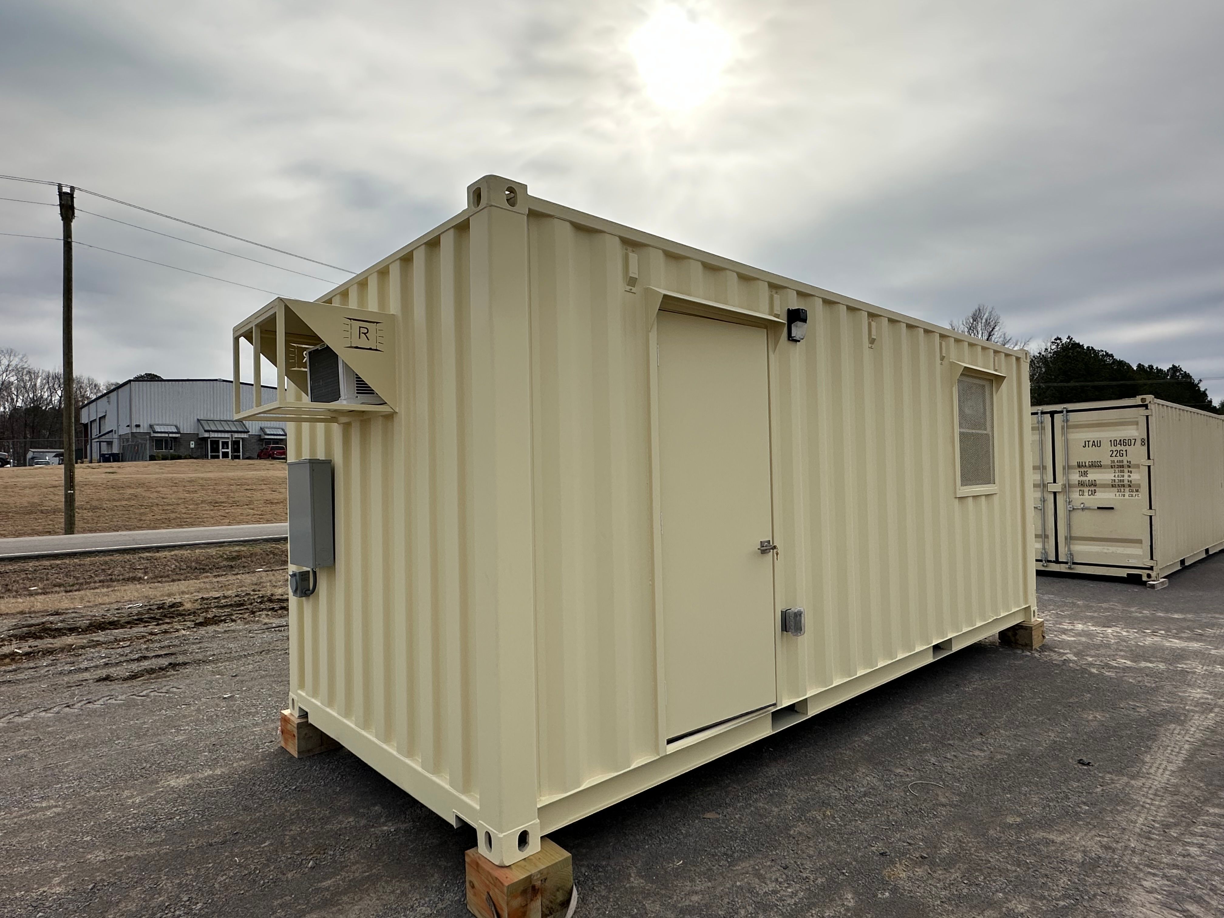 A professional-looking mobile office container.