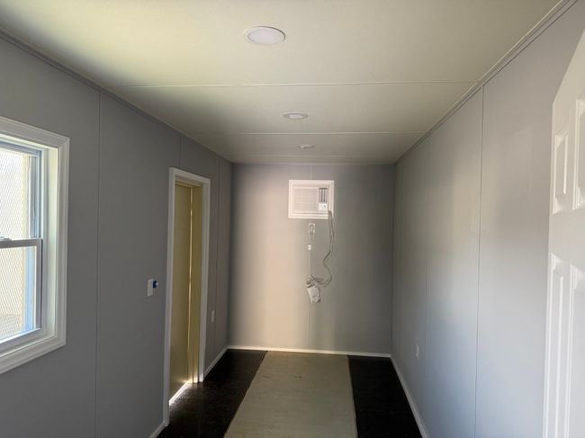 40’ single mobile office built by Rebox Solutions, showing the interior of the 16’ finished office space.