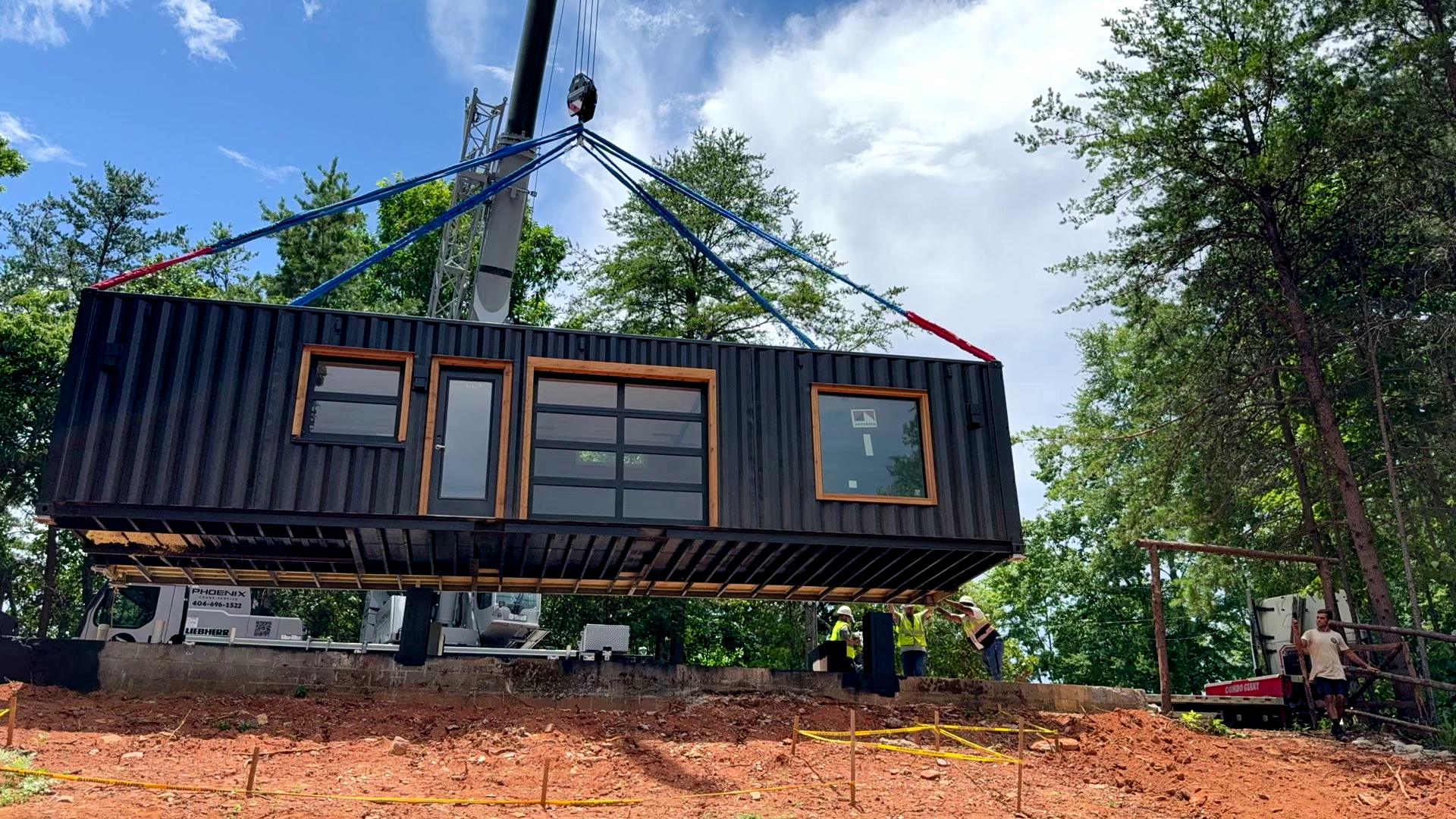 Shipping container converted into a cabin.