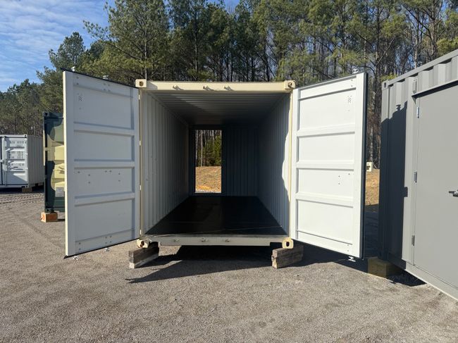 A shipping container with double doors on both ends.