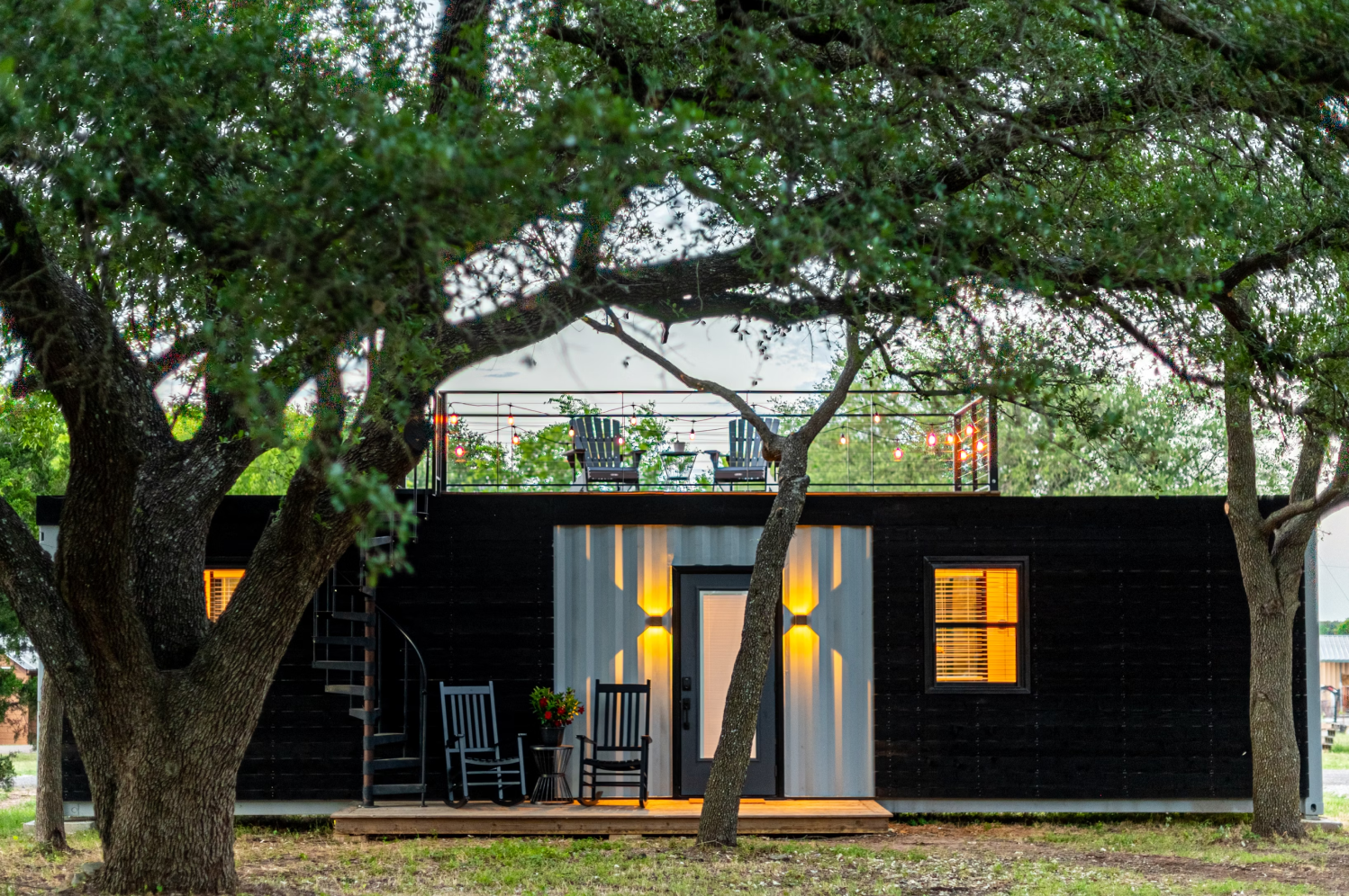 Shipping container converted into a cabin.