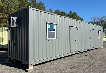 20' container mobile office building being built in the Rebox Solutions.