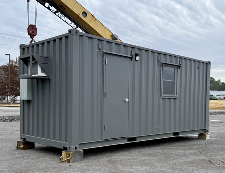 A 20' mobile ground level office built by Rebox Solutions.