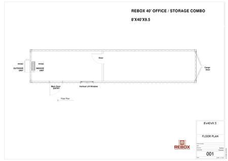 Architectural layout drawings for Rebox Solutions 40' Office / Storage Combo.